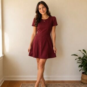 Draper James Womens Size 8 Burgundy Fit & Flare Dress Puff Sleeve Preppy Classic